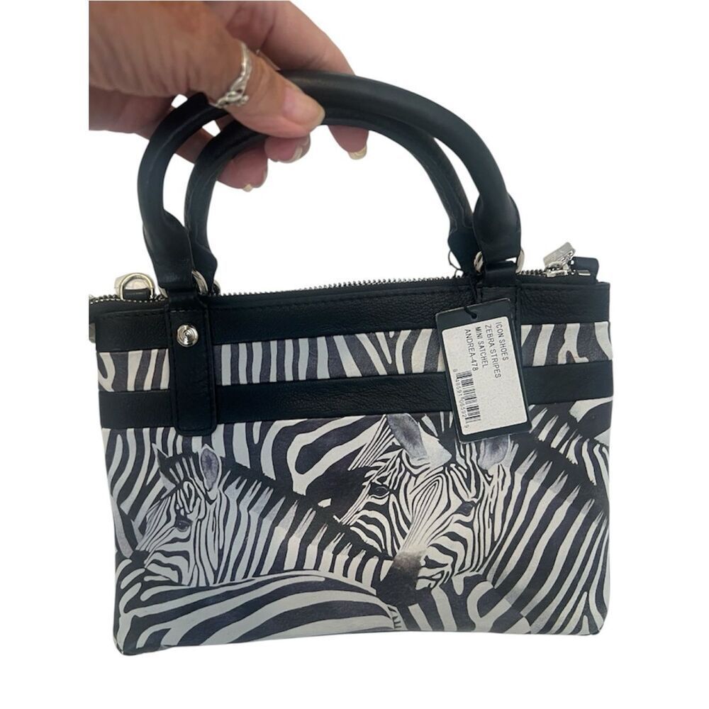 On Trend NWT ICON Black White Zebra Print Mini Satchel Andrea 2 very tiny spots